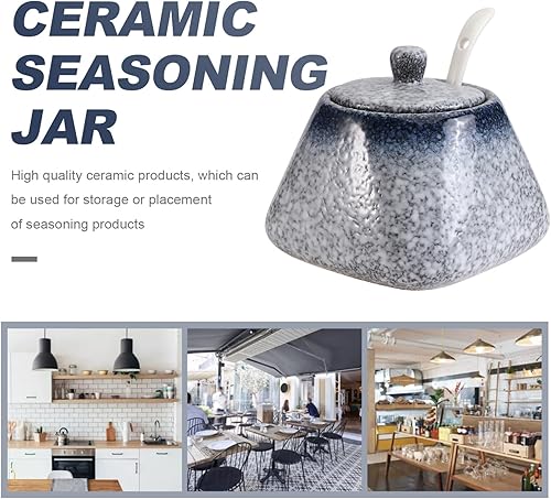 Miniatura 2 de Cabilock Juego de tarros de cerámica para especias, recipiente de almacenamiento de cocina, tarros de condimentos, cucharas, organizador de