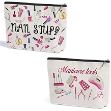 2 Pcs Nail Stuff Makeup Bag, Portable Pouch Purse Travel Essentials Organizer Cosmetic Bags for Women, Roomy Travel Makeup Toiletries Accessories, Christmas Birthday Gifts for Women