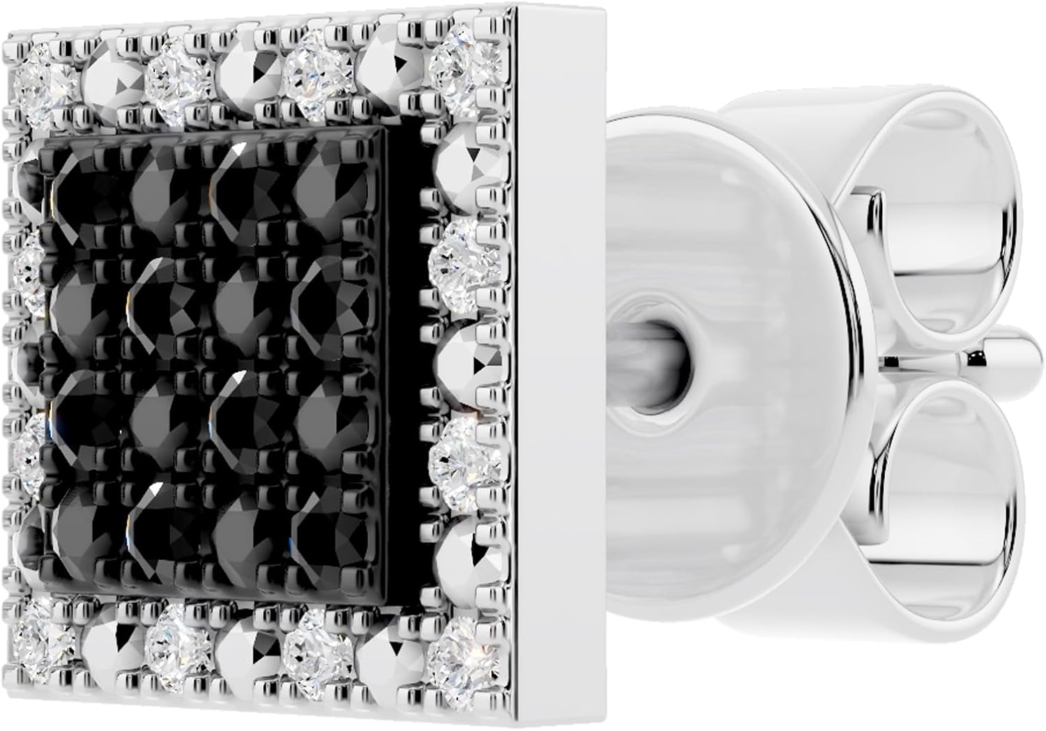 Dazzlingrock Collection 0.08 Ctw Black & White Natural Diamond 6.5mm Square Micropave Hip Hop Iced Out Stud (1Pc Only) in 925 Sterling Silver, Unisex Design Ladies,Mens Real Diamond Earrings