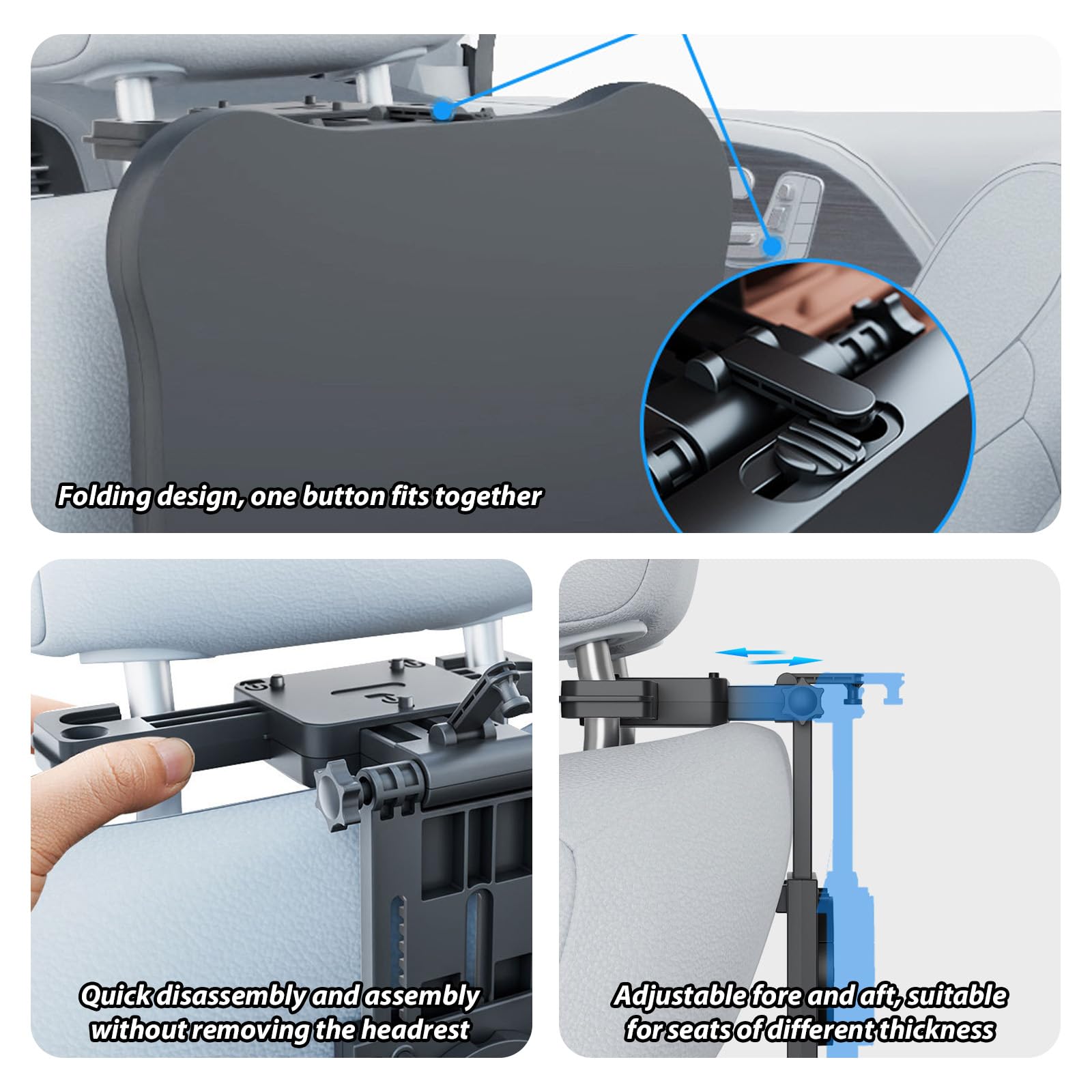 Tavolino Auto, Vassoio del Sedile Posteriore 'Automobile con Portabicchieri e Supporto, Pieghevole, Telescopico, per Viaggi, Lavoro, Cibo (Portata 20kg)