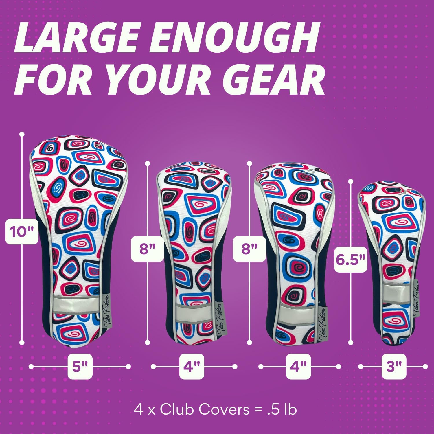 Taboo Fashion Golf Club Covers for Women - Numbered Golf Headcovers Set for Driver, Woods & Hybrid - Weather/Moisture Resistant Protection, Pack of 4