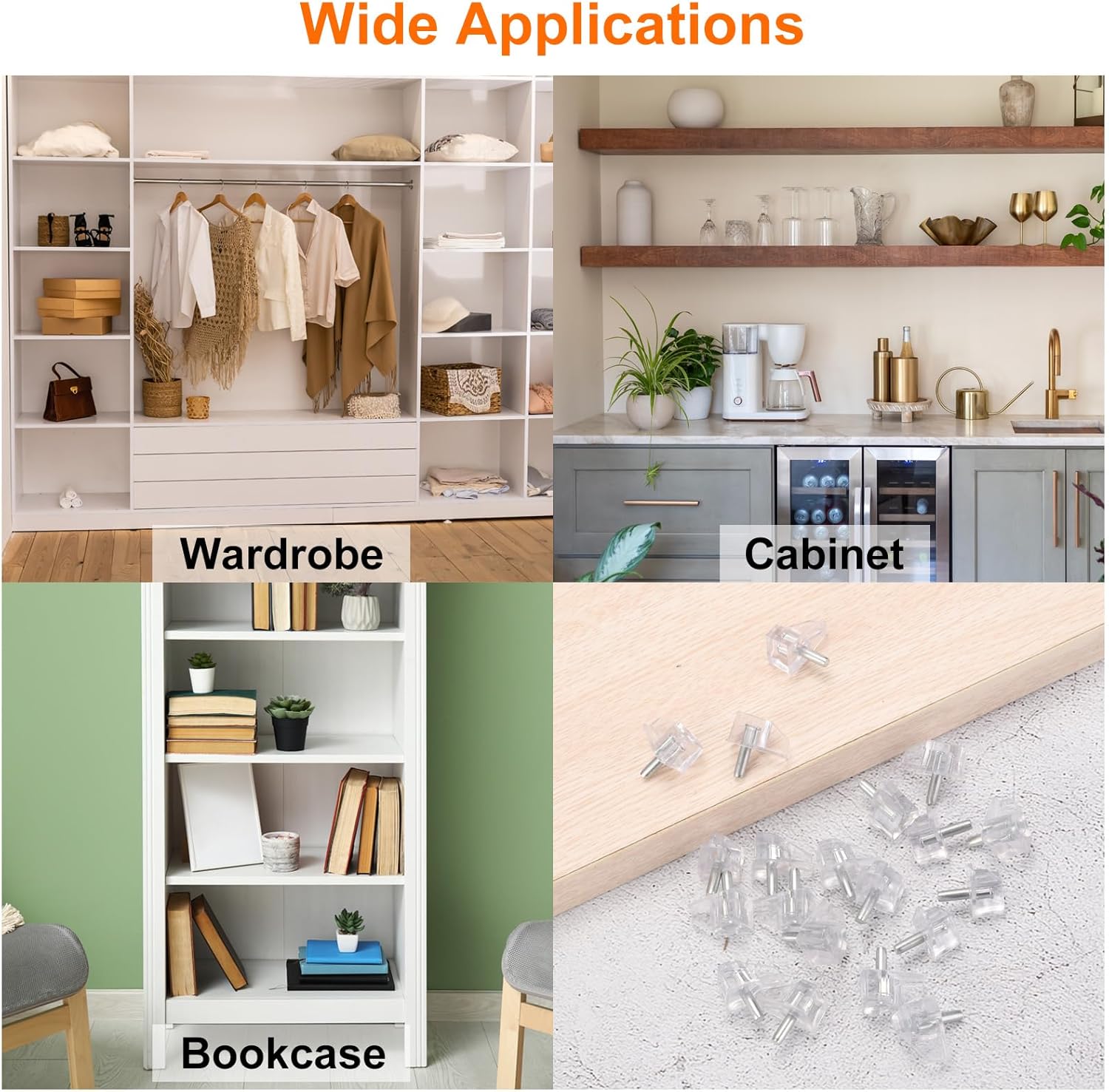sourcing map 20pcs Shelf Support Peg 5mm/0.2" Steel Bracket Pegs with Pin Shelf Peg Shelf Clips for Furniture Bookcase Wardrobe Kitchen Cupboard, Transparent