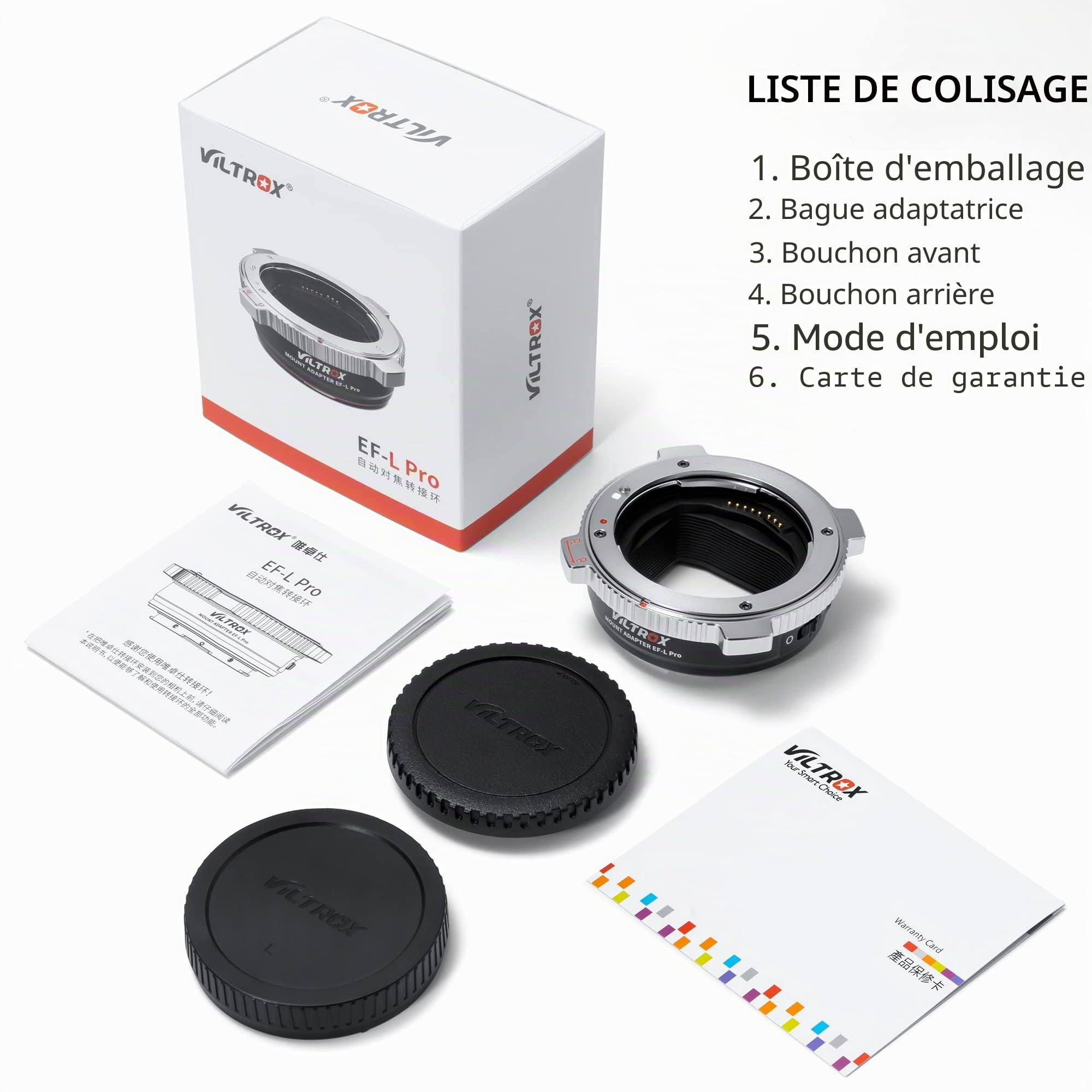 VILTROX EF-L Pro Adaptateur Monture d'objectif Compatible avec Objectif EF/EF-S vers Appareil Photo L Leica SL2/Lumix S1 S1H S5/Sigma