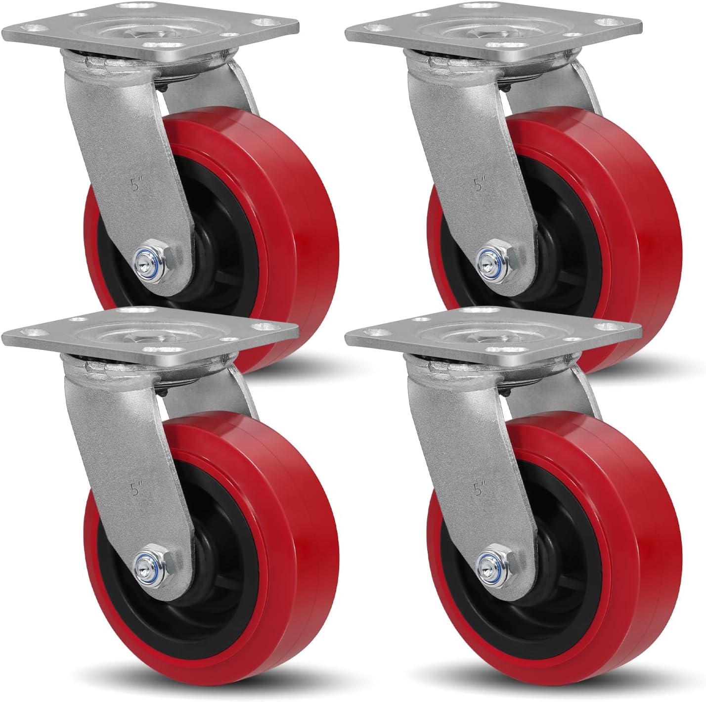 SY America 5" X 2" Caster Wheels, Heavy Duty Industrial Casters, Polyurethane on Polyolefin Core Wheel,Top Plate 4" x 4.5", 4 Swivel,3200 LBS Load Capacity（Set of 4）