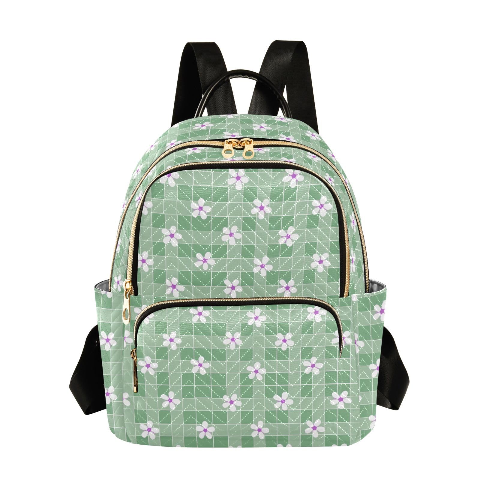 Mochila pequeña para computadora de 12.5 pulgadas blanca con diseño de margarita y tablero de ajedrez 8