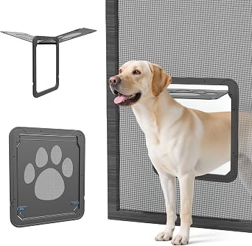 Large Dog Door for Screen Door, Easy Install Lockable Pet Screen Door for Sliding Door, Doggy Screen Door, Gray, Inside size 14x12