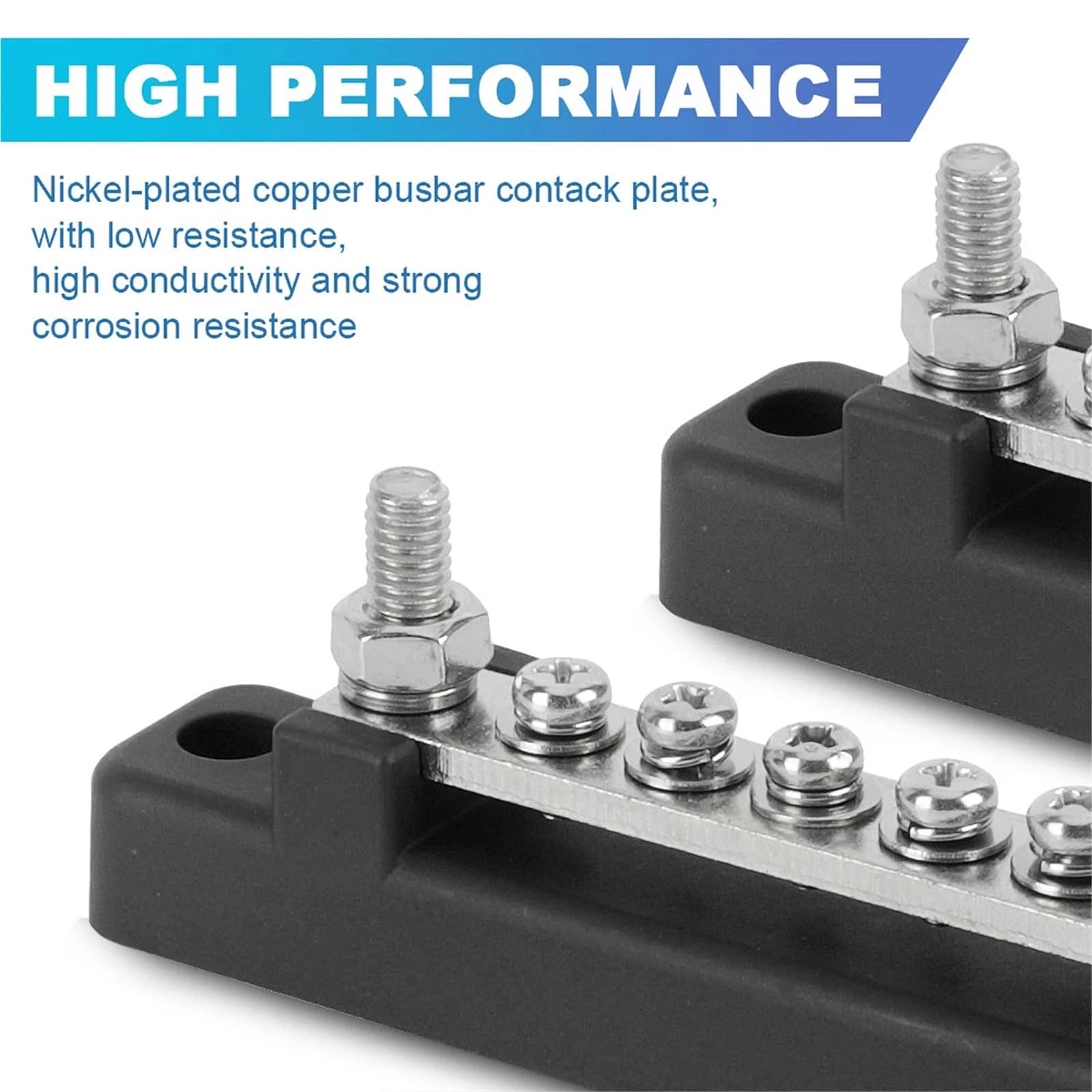 Bloque de distribución energía 6 vías, barra colectora, bloque terminales coche, negativa, 300V CA/48V CC 130A CA/150A for caravana, camión, barco para Coches, RV, Barcos(Black)