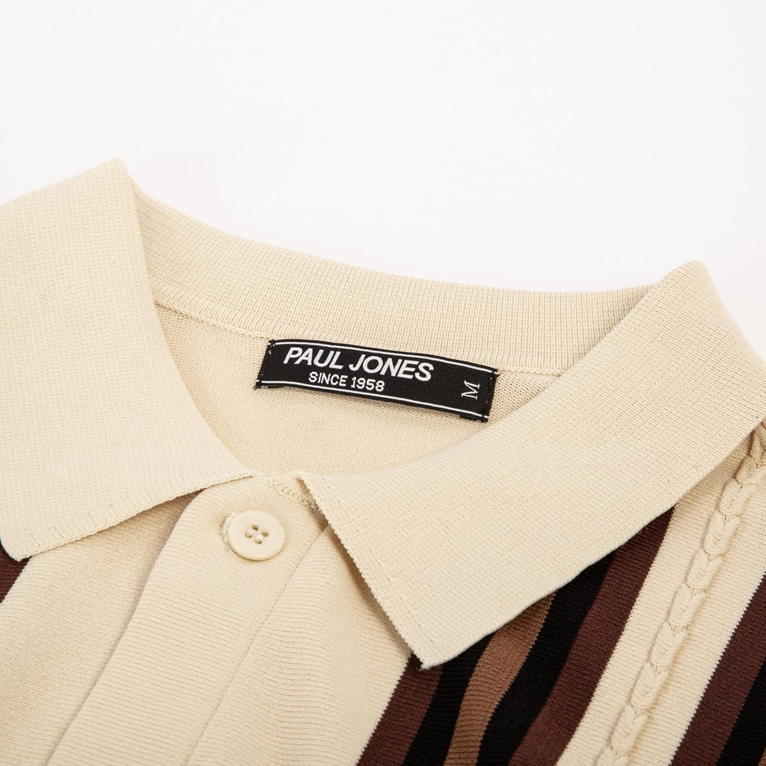 PJ PAUL JONES Mens Polo Shirts Vintage Striped Button Down Knitted Golf Shirts - Image 4