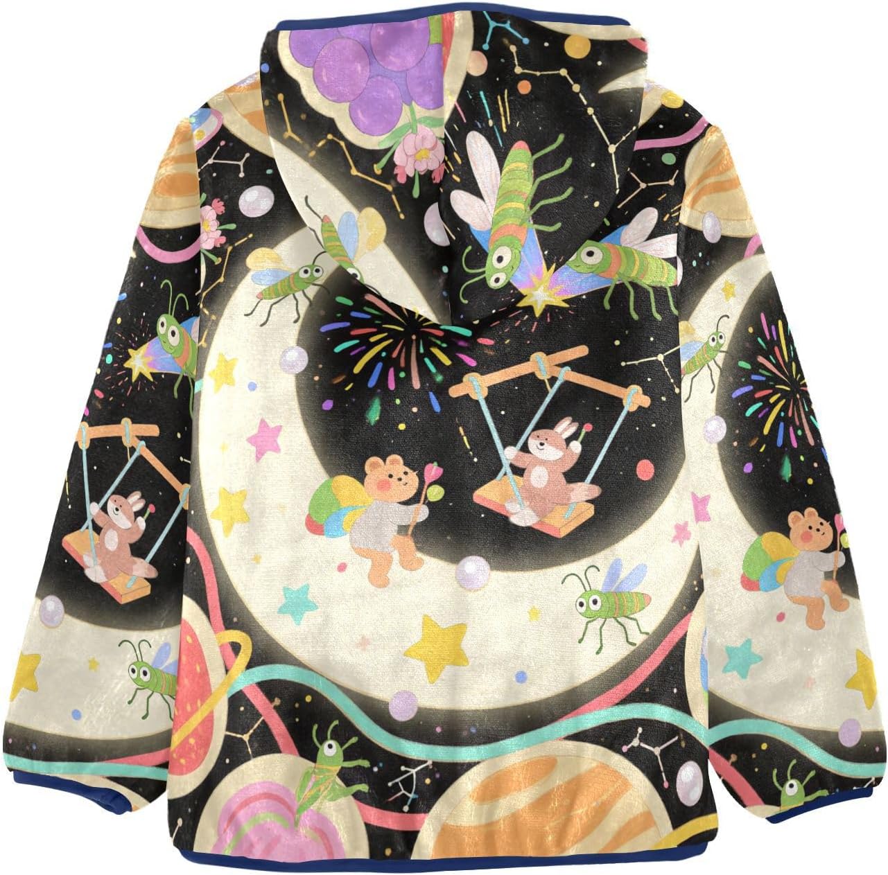 KLL Cartoon Fruits and The Moon Dreamy Toddlers Jackets Children Plush Outerwear Navy Blue Fall Baby Boys Clothes