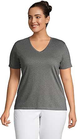 Lands' End Women's Relaxed Supima Cotton Short Sleeve V-Neck T-Shirt