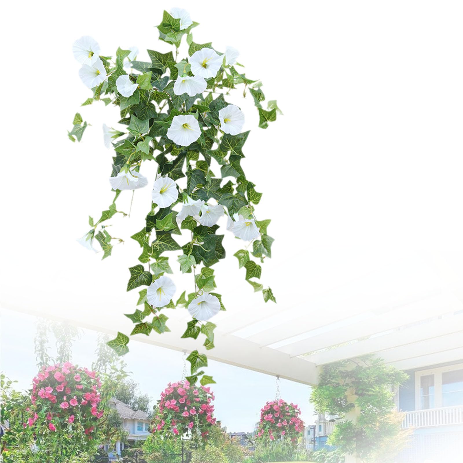 cookx Uv Simulation Artificial Flower,Morning Glories,26in Uv Simulation Artificial Flower,24 Bunches Artificial Morning Glories,Fake Petunias,Fade Resistant Outdoor Flowers (White)