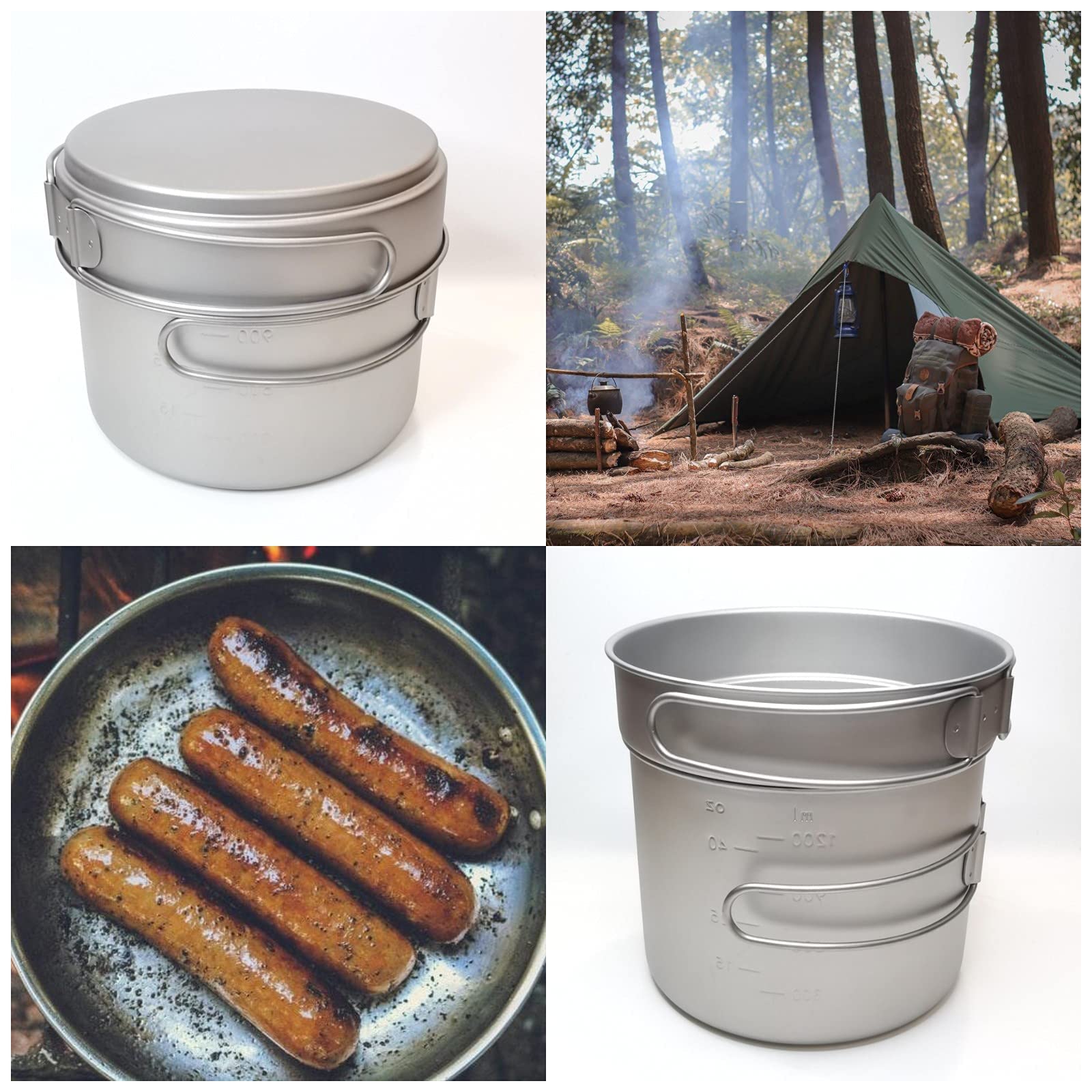 Amazon.co.jp: チタン製キャンプ用調理器具セット - 1600MLポット 