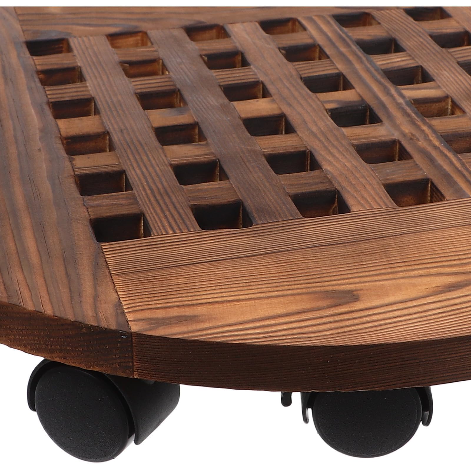 Chariot Roulant pour Plantes en Bois Marron, Plateau Rond Mobile Supportant Jusqu'à 100kg, pour Pots et Bacs à Plantes en Intérieur et Jardin