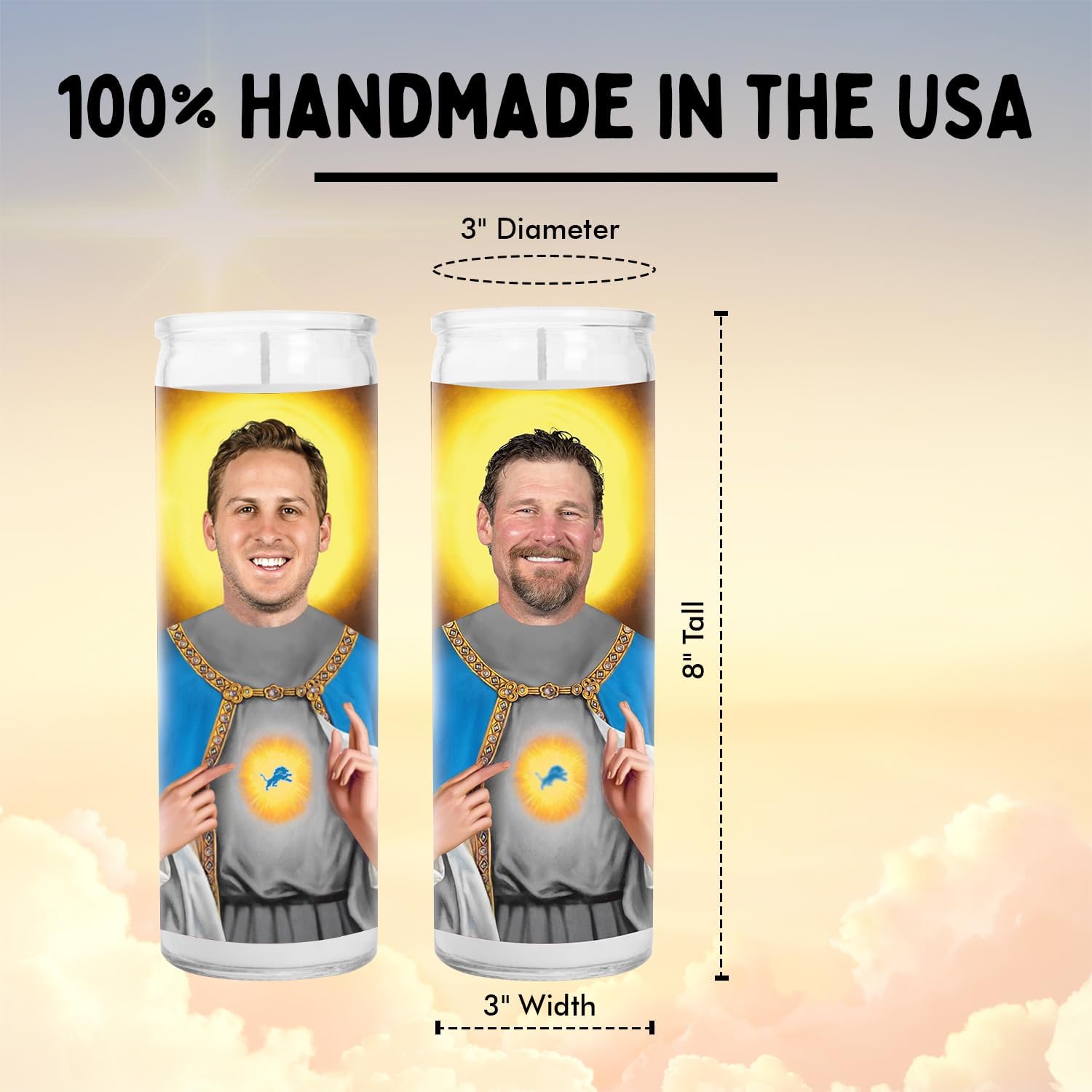 Jared and Dan Campbell Celebrity Candle Set – Handmade Votive Candles – Unique Gift for Lion Fans – Game Day Quarterback and Coach Football Collectible for Living Room & Office