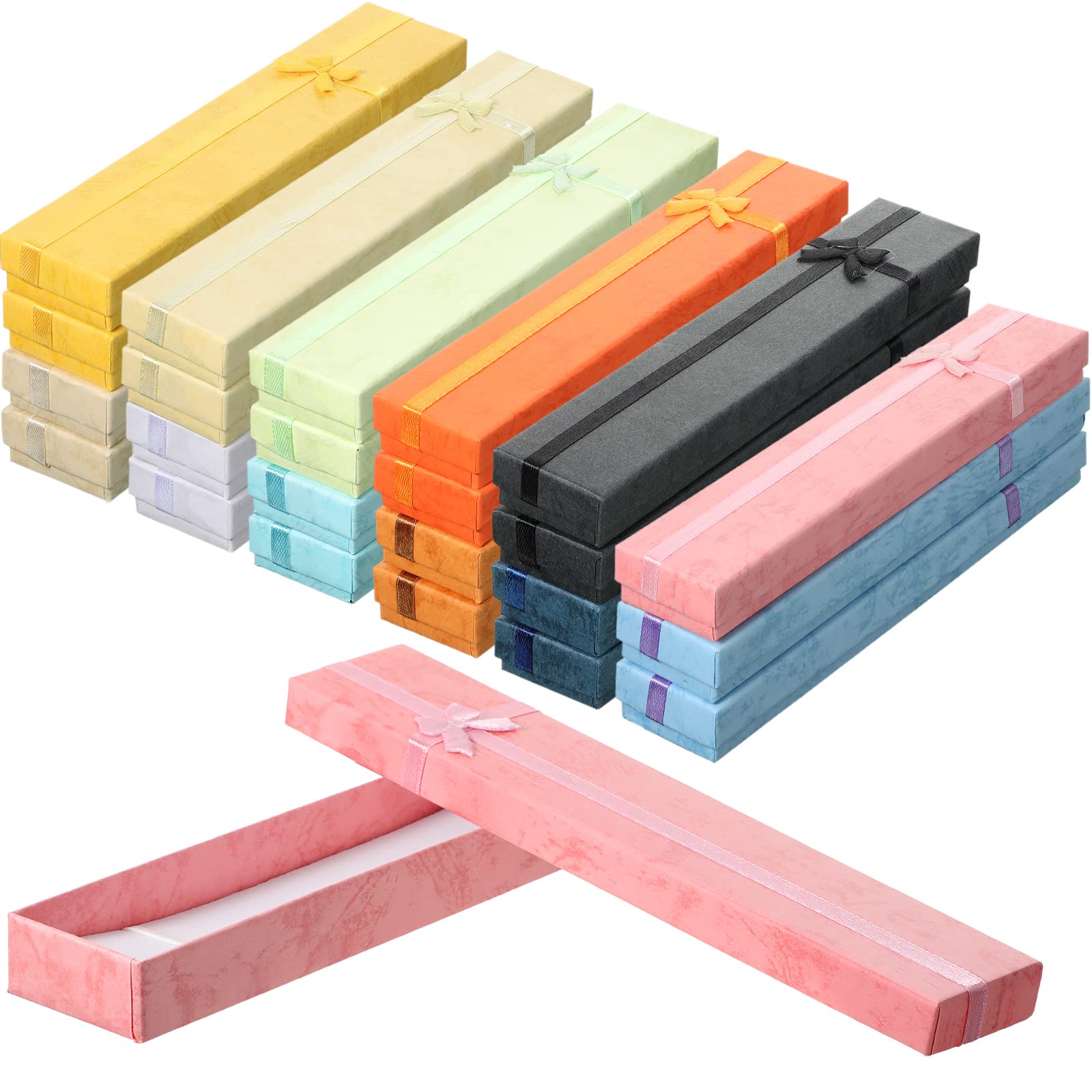 SureioSureio 24 Pack 12 Color Jewelry Gift Boxes Jewelry Box Gift Cases Cotton Filled Cardboard Paper Bracelets Bangle Necklace Case with Ribbon Bow for Birthday Wedding(1.6 x 8 Inches)