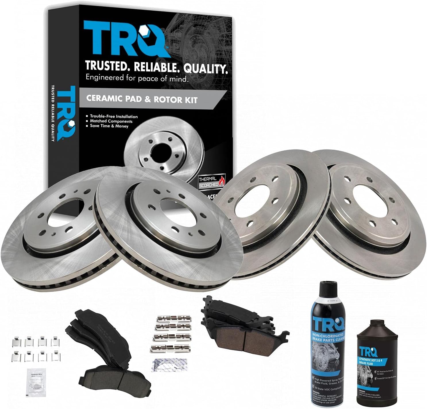 TRQ Front and Rear Brake Pad & Rotor Kit Brake Chemical Kit Brake Pads Brake Rotor Ceramic Vented Compatible with 2015-2017 Ford F-150
