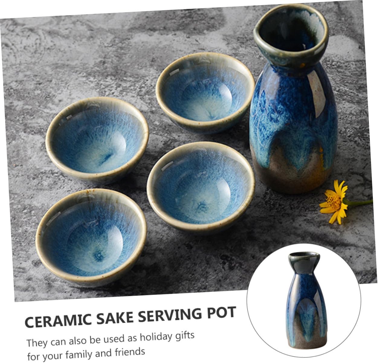 Japanese Style Ceramic Sake Pot Set 4 Cups for Spirits