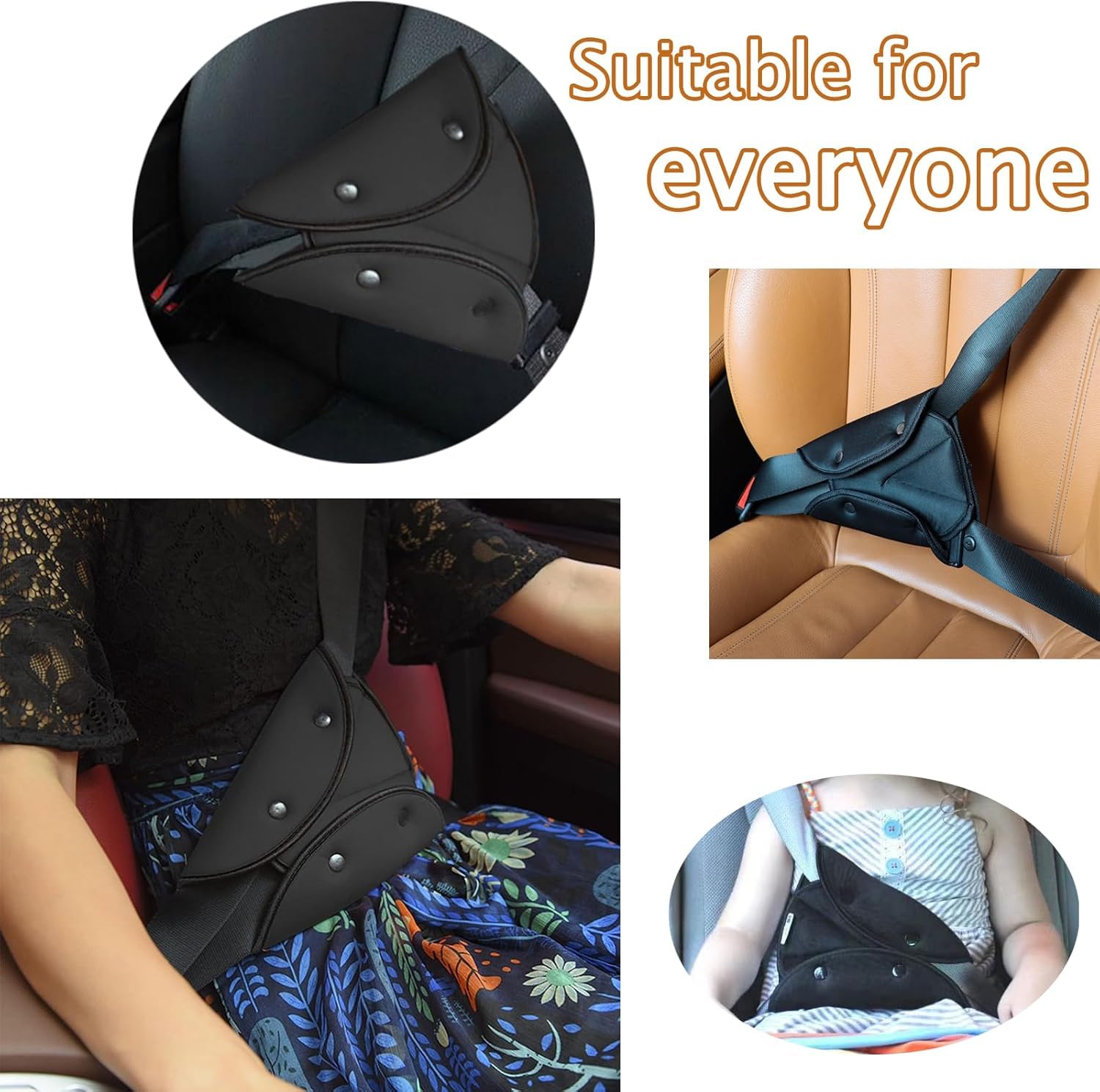 2 Piezas Ajustador de Cinturón de Seguridad de Coches Funda, para niños y adulto de Cinturón de Seguridad de Triángulo, Proteja los hombros, el cuello y el abdomen de niños y adultos(negro)