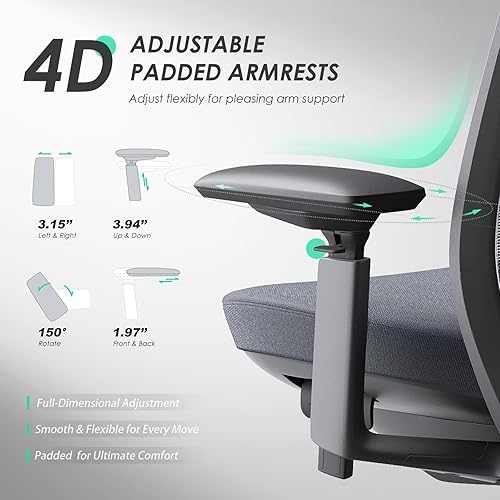 Miniatura 5 de COLAMY Silla de oficina ergonómica, silla de escritorio de malla con respaldo alto, soporte lumbar, reposacabezas ajustable y brazos 4D, asiento
