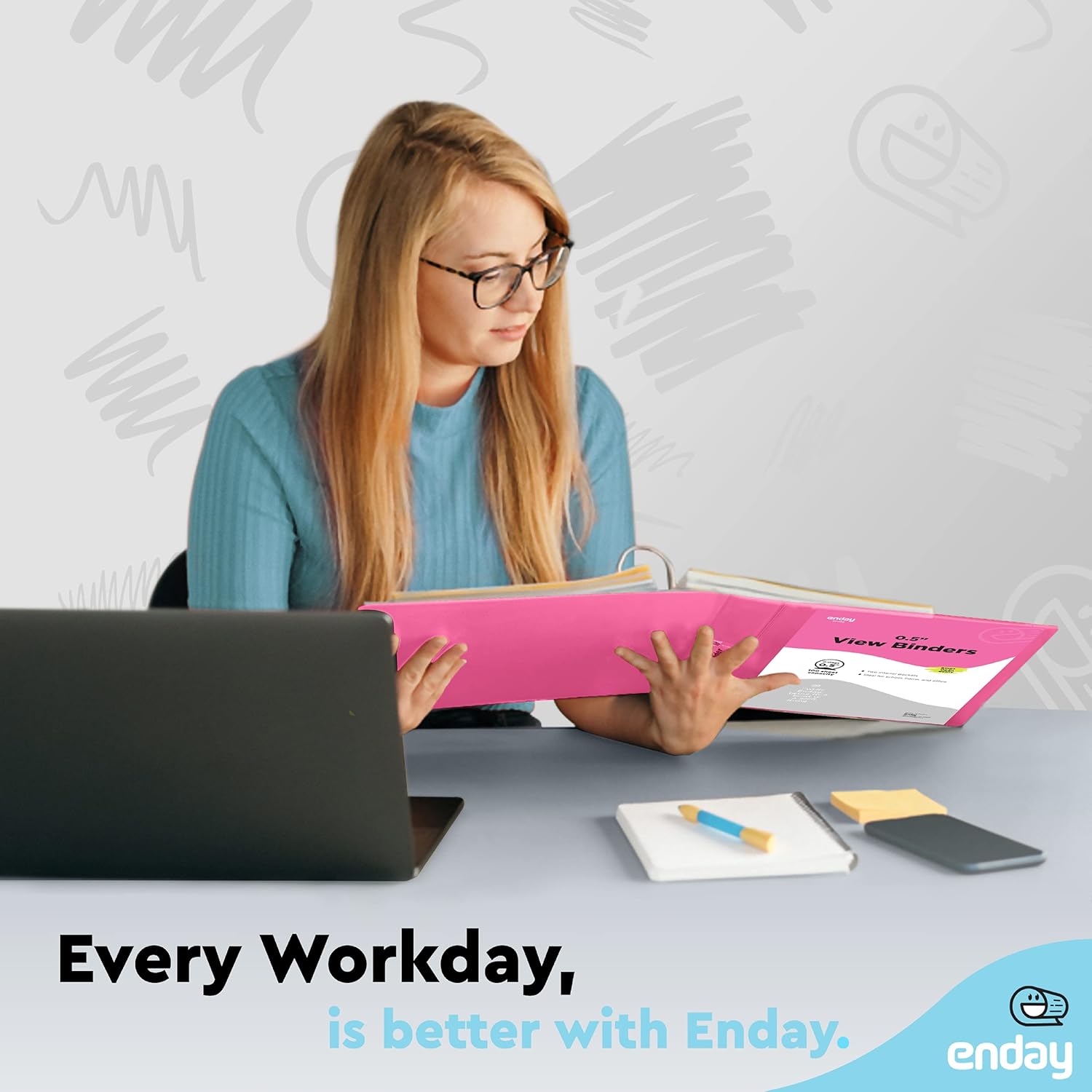 Enday 1/2 inch Binder 3 Ring Binder (6 Pack - Pink) O-Ring Binder with Clear View Cover and 2 Inside Pocket - for Letter Size 8.5 x 11'' Paper, Ideal for School Supplies, Office, and Home