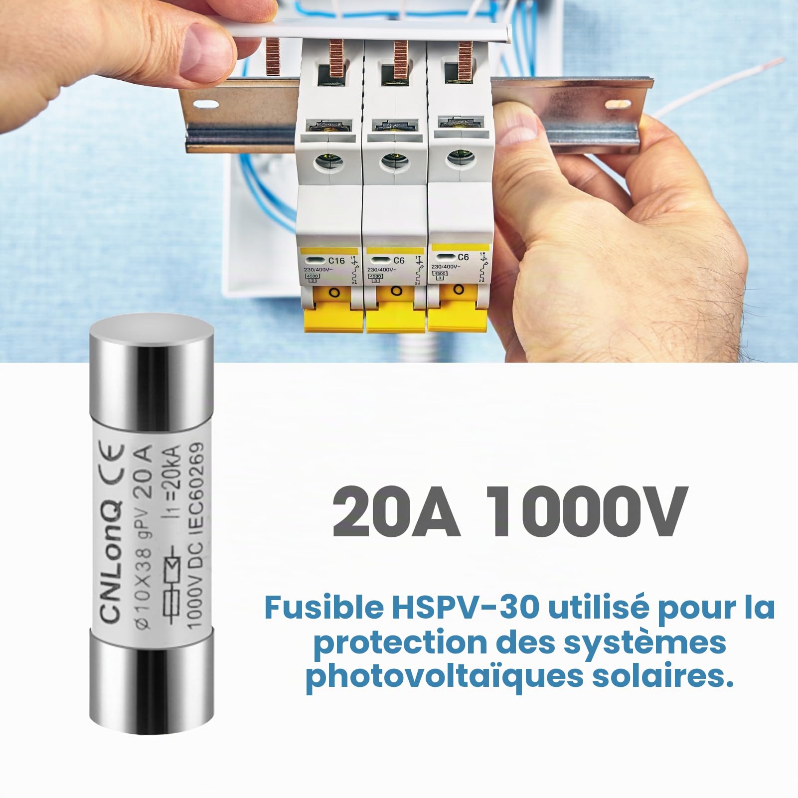 DEWIN Fusible Solaire PV, 10 pièces Photovoltaïque Fusibles gPV Type Fusible Link HSPV-30 10x38mm pour Système Solaire Photovoltaïque 20A DC 1000V