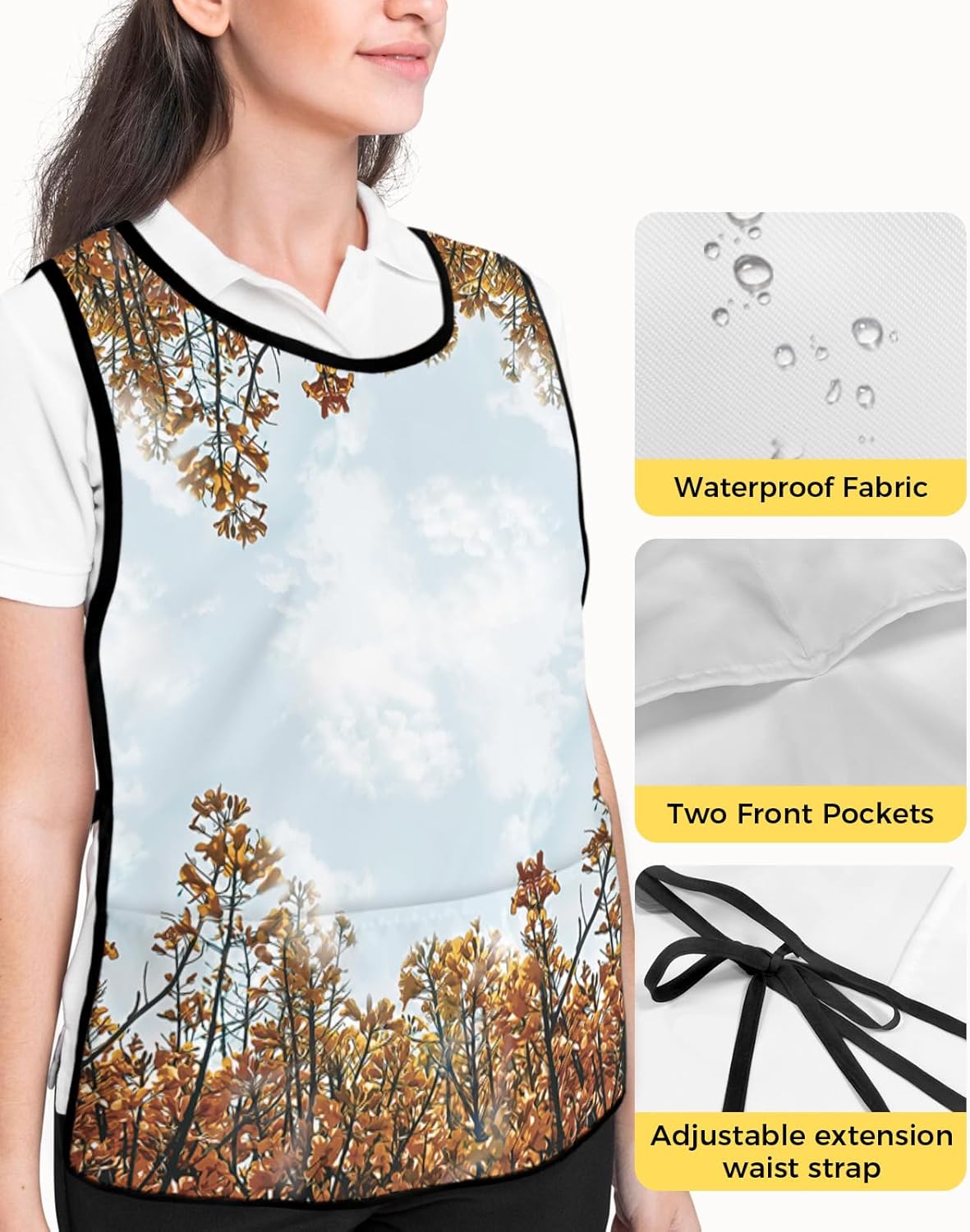 Double Love Lavender Eucalyptus Cobbler Aprons with 2 Pockets for Women Men, Purple Green Farmhouse Plant Leaf
