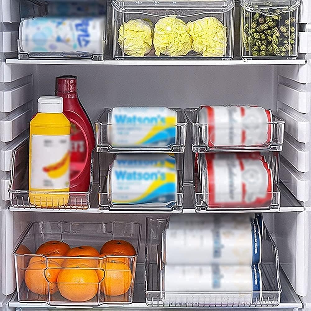 Soda Can Organizer PET Double-Layer Automatic Roll-Off Refrigerator Organizer Bins with Handle for Fridge Freezer Cabinets Countertop, Clear, 13.6inch*5.31inch*6.02inch (VXORWB44GG2R04MP12A)