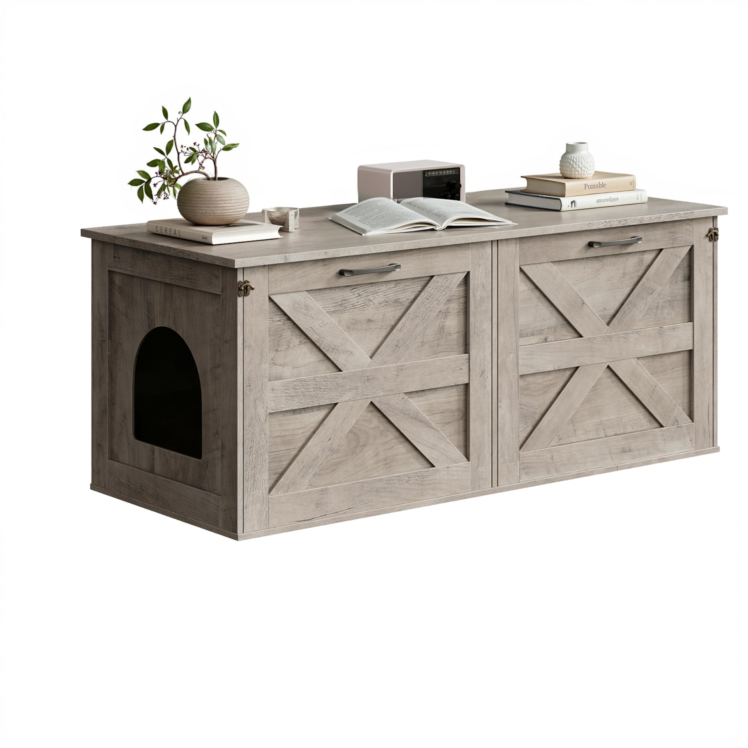 Herture Double Cat Litter Box Enclosure, Hidden Litter Box Cabinet Furniture, Modern Litter Box Storage, Enclosed Cat Litter Box Furniture, Easy to