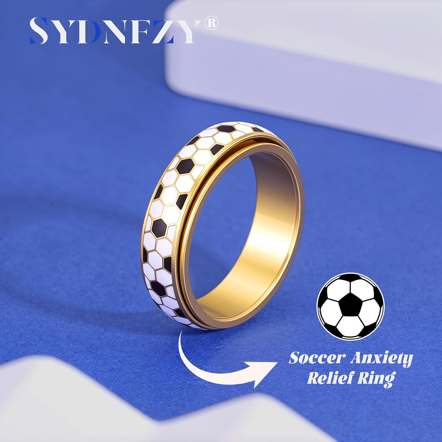 Soccer Fidget Ring for Adults – Stainless Steel Anxiety Relief Jewelry Spinner Rings with Football Design for Women, Soccer Gifts for Men, Sport Mom Essentials