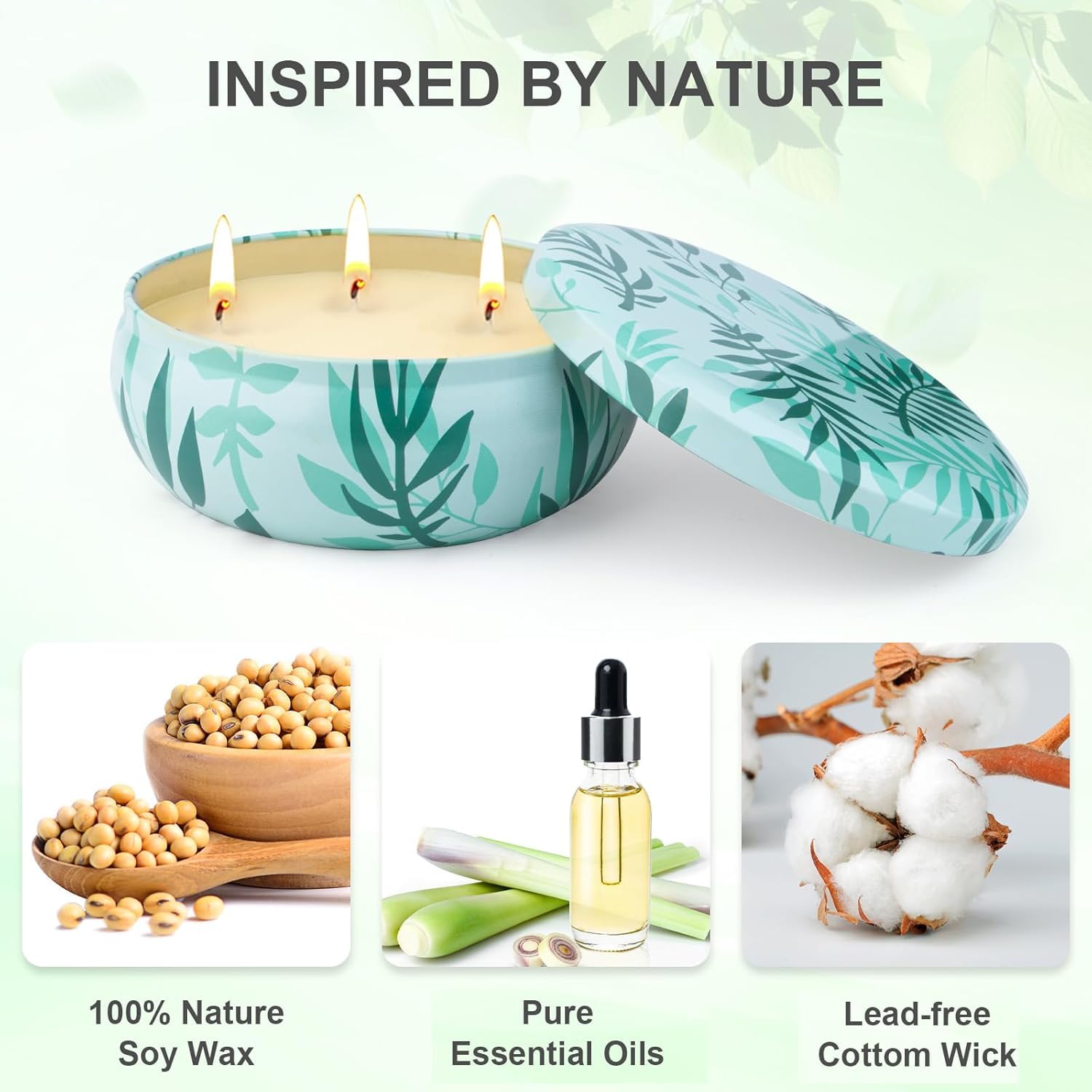 Bougie d'extérieur Citronnelle 36 oz 3 Mèches, Cire de Soja Naturelle, Jardin, Camping, Terrasse