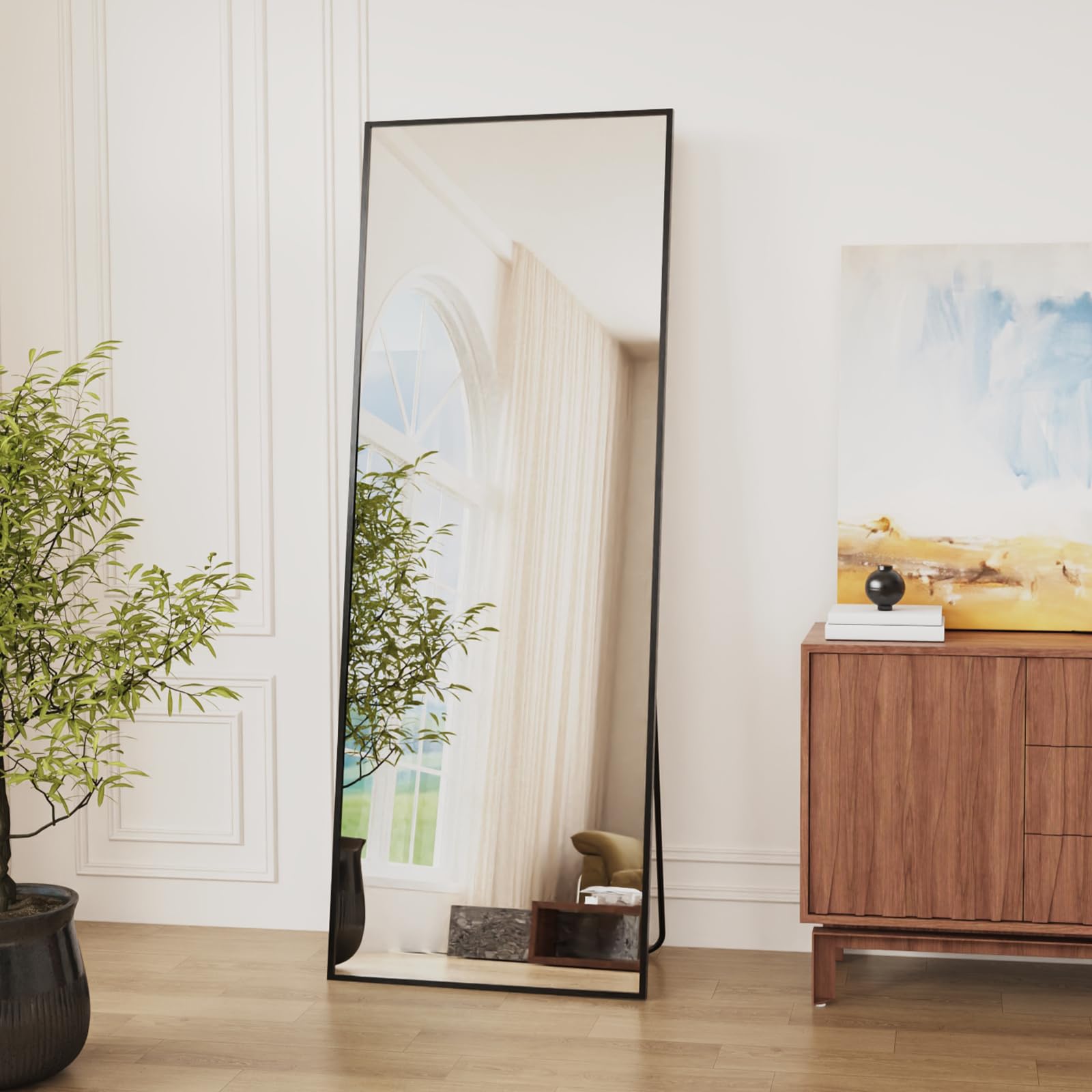 161 x 52 cm Specchio da Terra, Specchio a Figura Intera Rettangolare, Cornice in Lega di Alluminio, Specchio da Parete per Soggiorno, Camera da letto