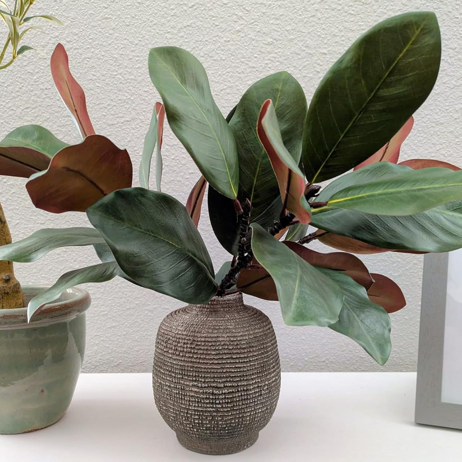 Artificial Magnolia Leaves Branches Fake 3D Magnolia Pick Faux Greenery Stems Leaves for Indoor Outdoor Vase Filling Home Office Table Decoration (6Pcs, 18'') - Image 7