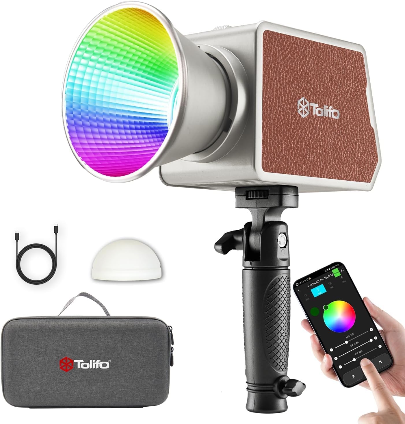 Tolifo 60W RGB LED Video Light with 13500mAh Battery, Portable Studio Light 360° Full Color 2700K-6500K CRI97+/TLCI98+ 20 Scenes for Photography Video Streaming with APP Control Bowens Mount