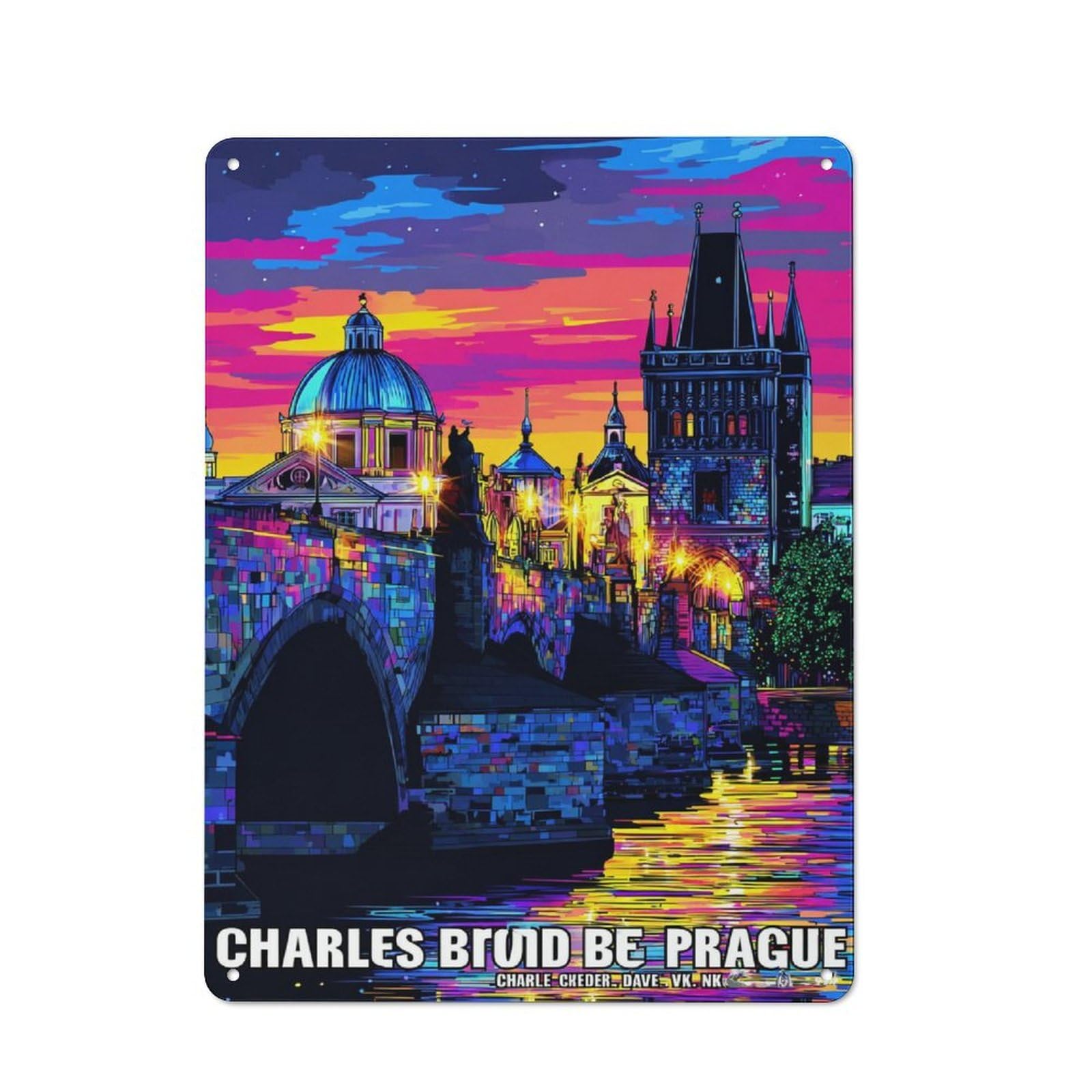 Junmoney Prague's Vibrant Night Sky Metal Plaque With Design 40X30cm, Vintage Bistro Wall Plaque For Coffee Bar, Kitchen, Bistro Or Tea Corner