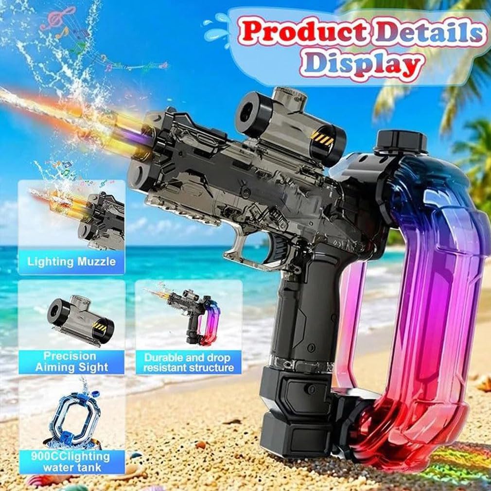 Kids Electric Water Gun with LED Lights,Elektrische Wasserpistole Kinder mit LED Licht,Stark Wasser Pistole großer Reichweite,900cc Große Kapazität,Sommer-Außen-Pool-Strand-Party Spielzeug (Schwarz)