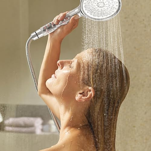 Miniatura 7 de Cabezal de ducha filtrado con mano, cabezal de ducha de alta presión con 6 modos de pulverización con manguera y soporte de 59 pulgadas, cabezal de