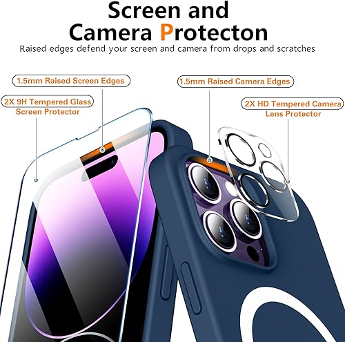 Miniatura 5 de Temdan Funda de silicona magnética para iPhone 14 Pro [compatible con Magsafe] [2 protectores de pantalla de vidrio] Funda delgada a prueba de