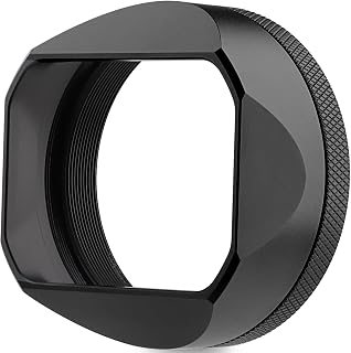 Haoge LH-X54B Square Metal Lens Hood for Fujifilm X100VI with 49mm UV Filter Adapter Ring - Black Aluminum CNC