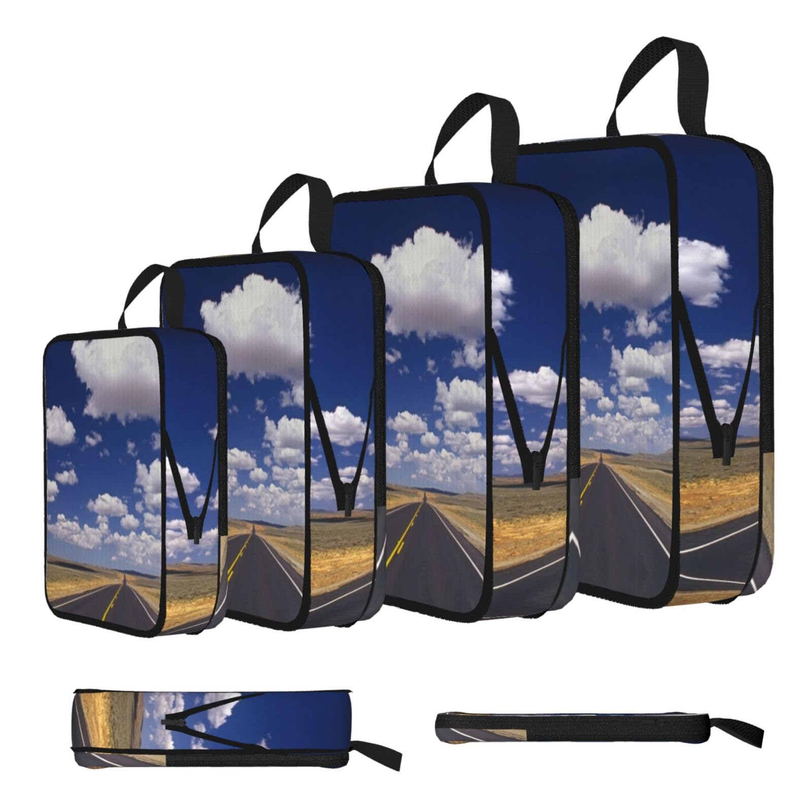 Esnaiuvcd Black Cool Highway Print 4 Set Compression Packing Cubes For Suitcases,Expandable Storage Bags Organizers
