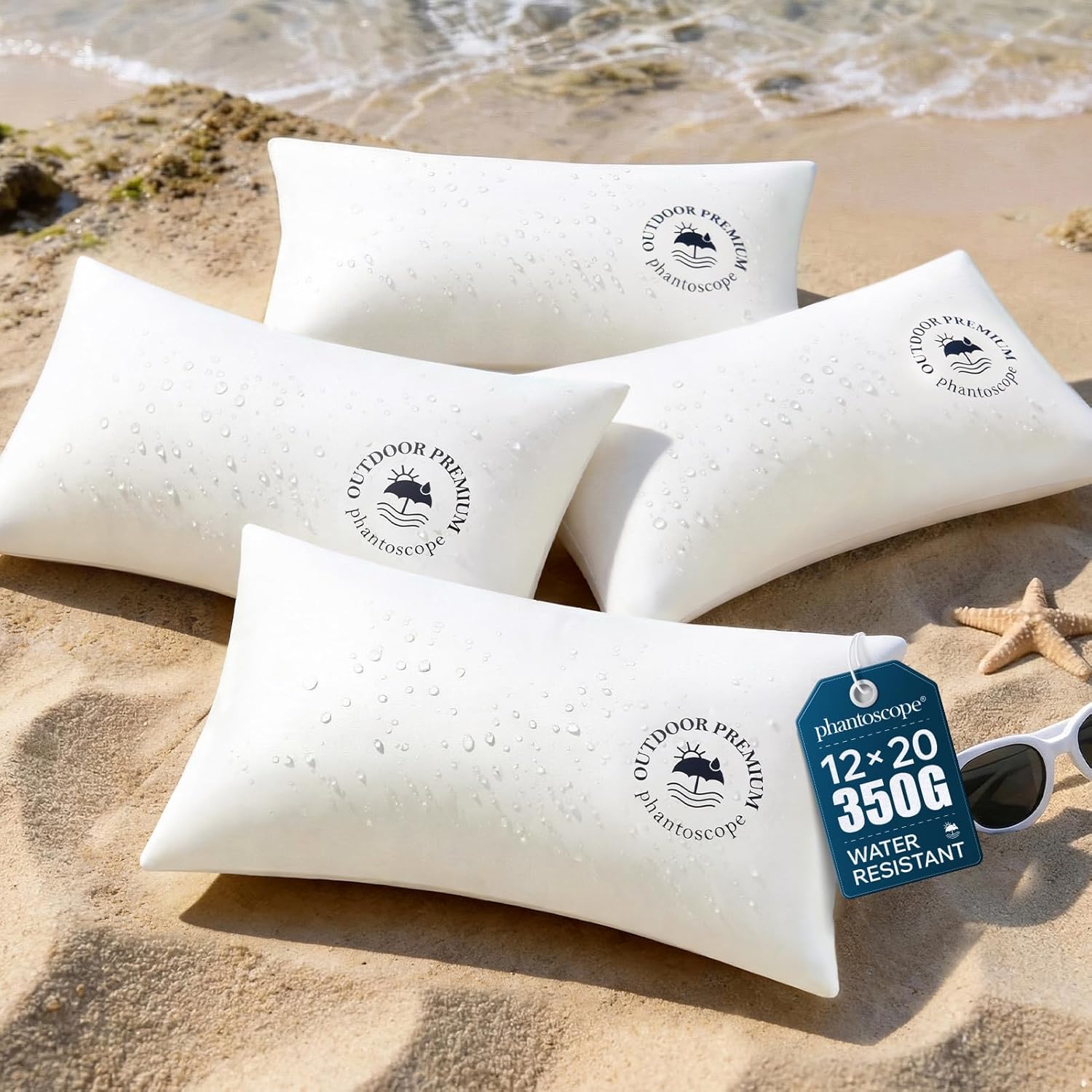 Phantoscope 12x20 Outdoor Pillow Inserts - Pack of 4 Outdoor Lumbar Pillows Waterproof Down Alternative Throw Pillows, Couch Sham Cushion Stuffer for Patio and Porch Furniture