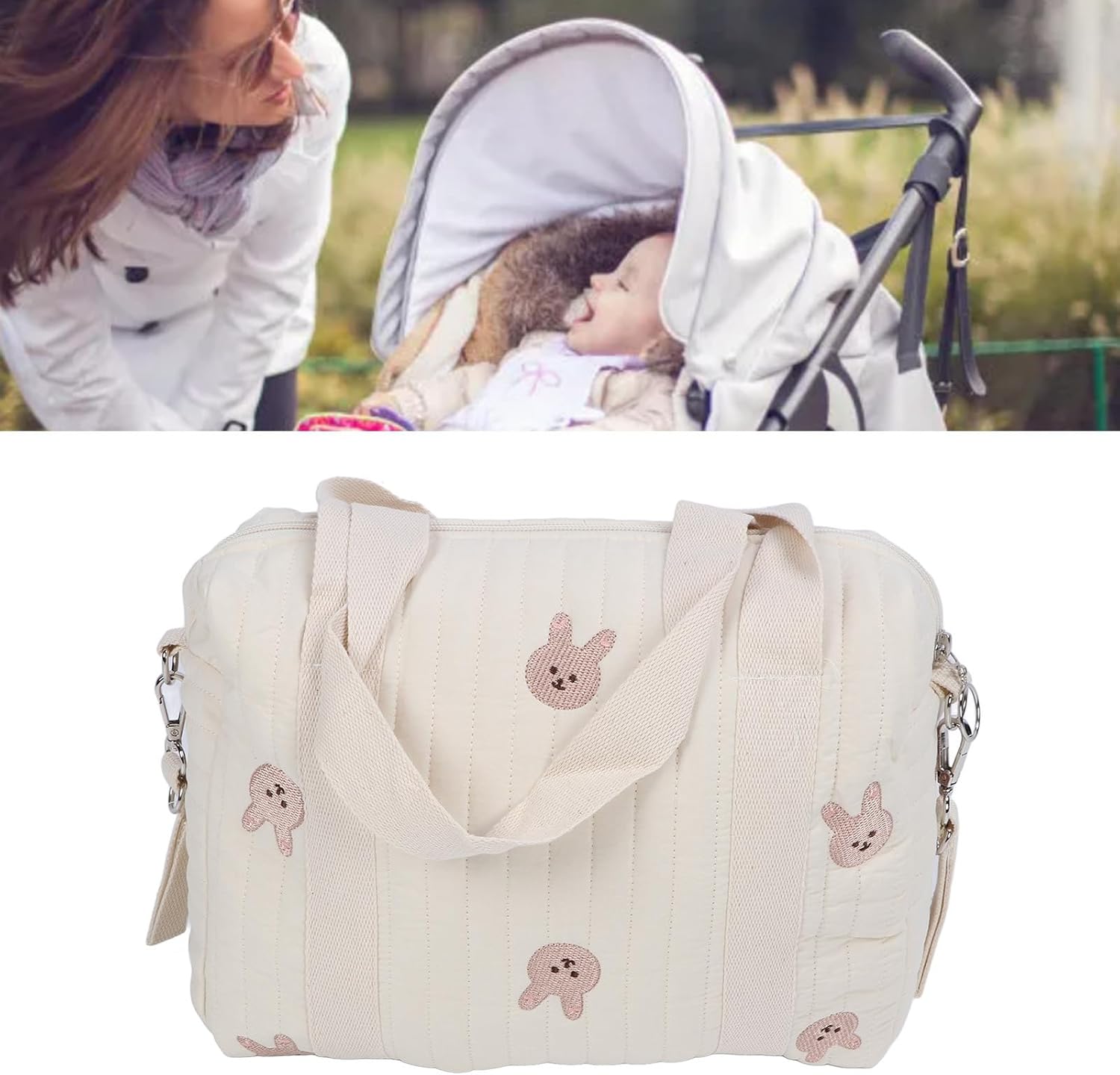 Tyenaza Baby Diaper Bag Tote, Universal Stroller Organizer, Multifunctional Baby Stroller Storage Bag Reusable Stroller Storage Bag (Rabbit Bag)