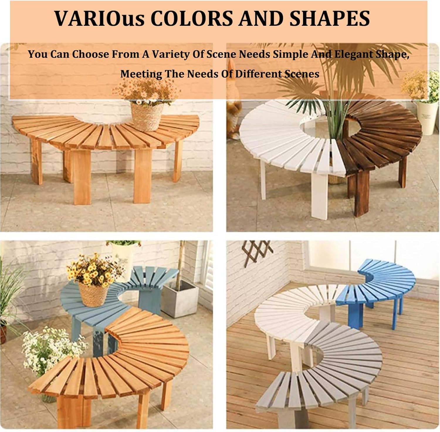 2 pcs Tree Bench Wrap Around Tree Bench Wooden Curved Benches Outdoor Strong Bearing Capacity 660Lbs, for Garden Natural 120Cm/47In,Brown