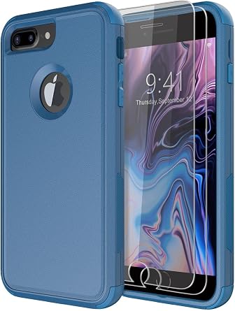 Diverbox Designed for iPhone 8 Plus case iPhone 7 Plus case with Screen Protector Heavy Duty Shockproof Shock-Resistant Cases for Apple iPhone 8 / 7plus Phone Blue+Screen Protector