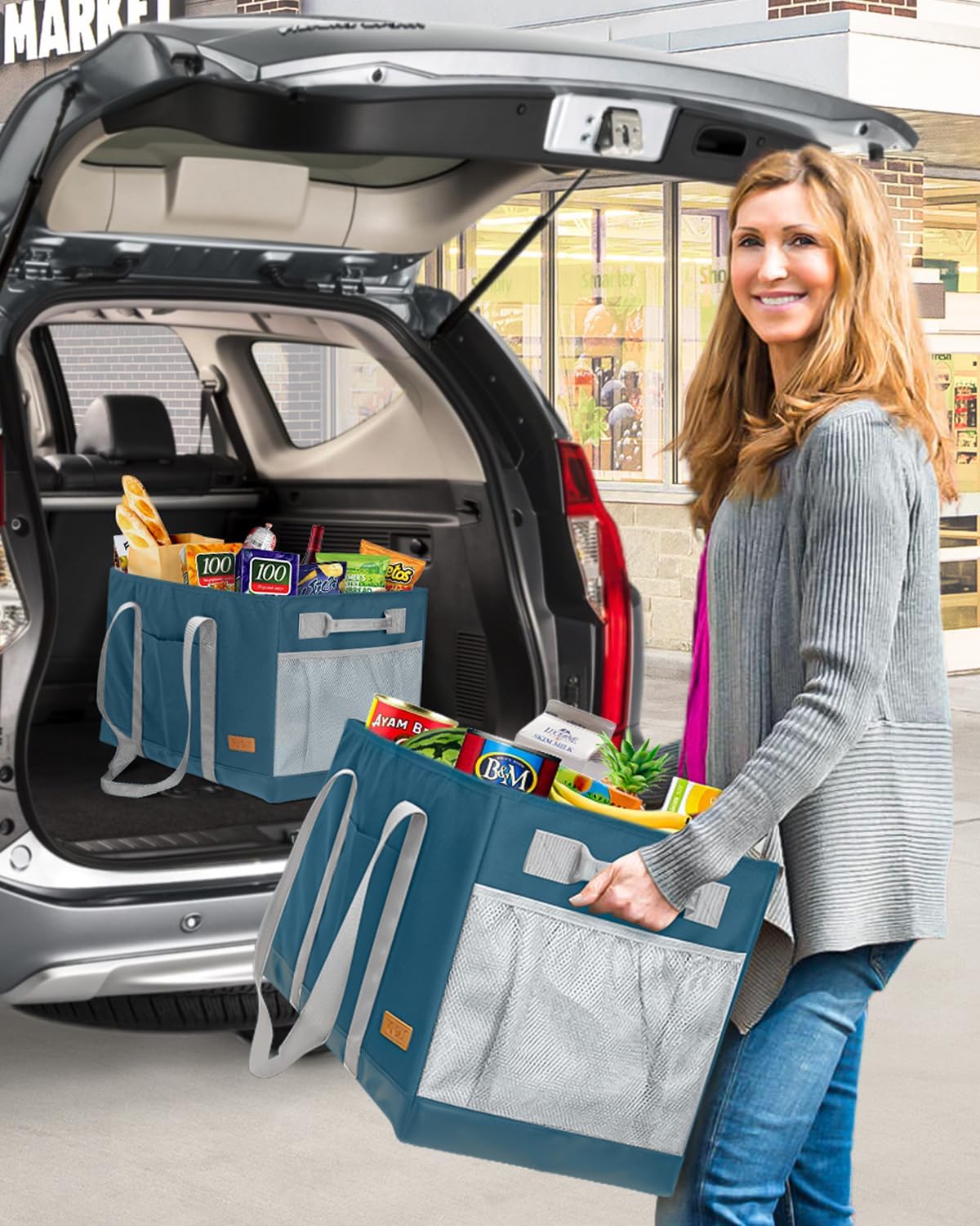 WONDAY Extra Large Utility Tote Bag - Standing Reusable Grocery Bag with Handle - Image 3