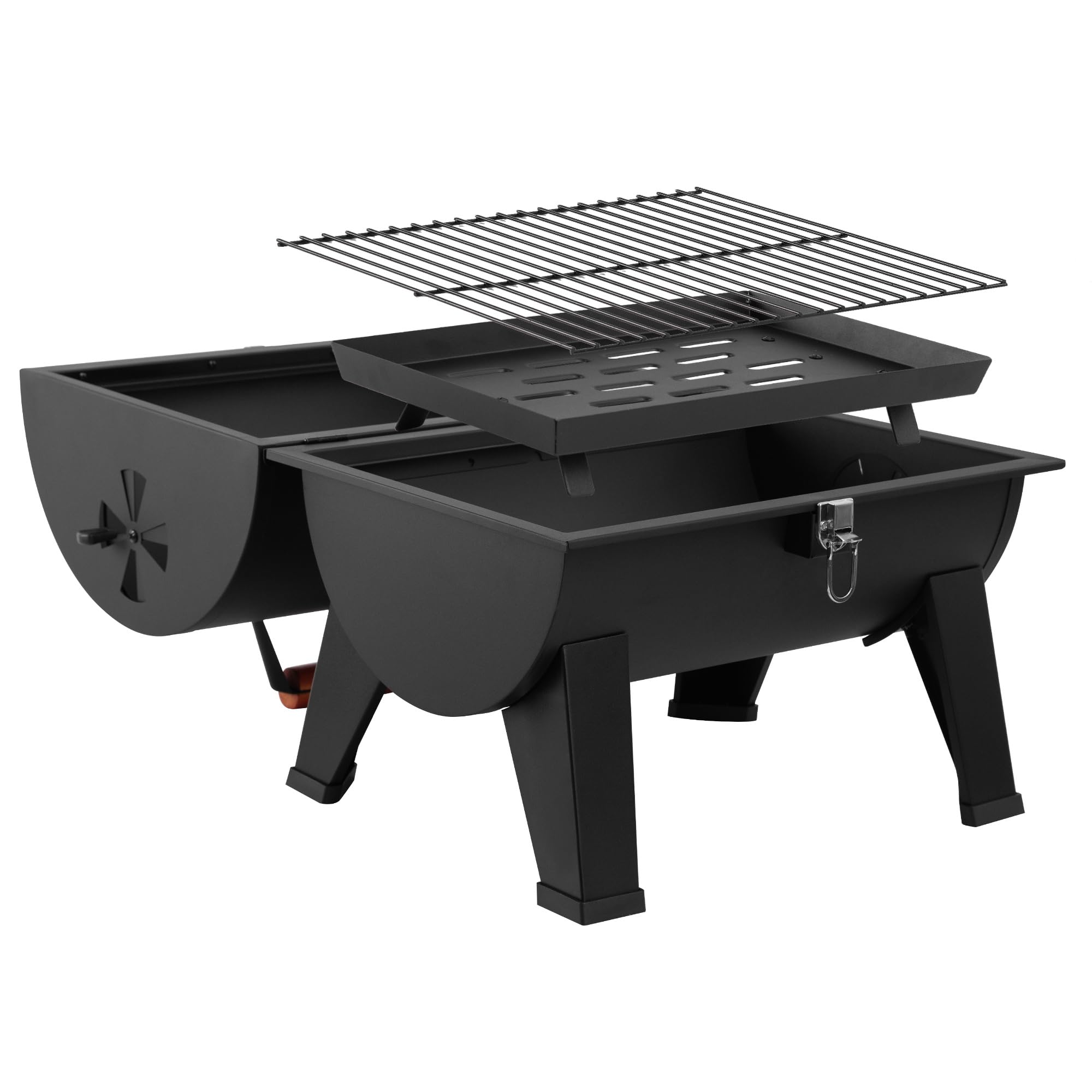 Royal Gourmet Barbacoa portátil de carbón vegetal, barbacoa de camping para jardín, pícnic, barbacoa de mesa de carbón, barbacoa plegable con cierre a presión y mango de madera, color negro