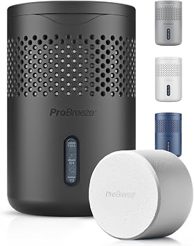 Pro Breeze Osmo Non-Electric Moisture Absorber, 44 fl.oz, Included 1.54lb Refillable Tablet, Lasts 100 Days, Ideal Silent Mini Dehumidifier for Closet, Bathroom & Bedroom, Fragrance Free, Black
