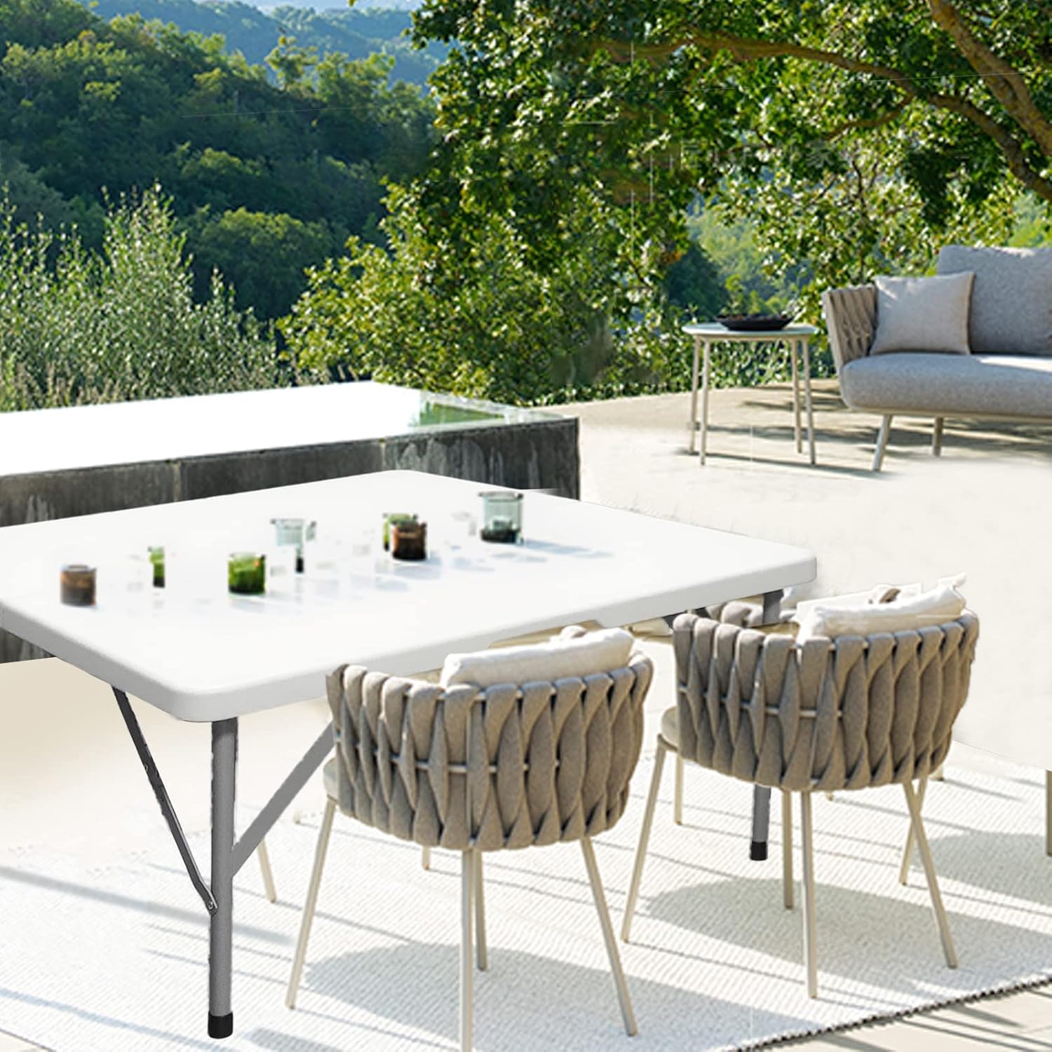 34" Fold in Half Square Folding Table, Plastic Square Card Table, Game for Puzzles Crafting Fold in Half Camping Table Utility use for Indoor Outdoor Picnic Party