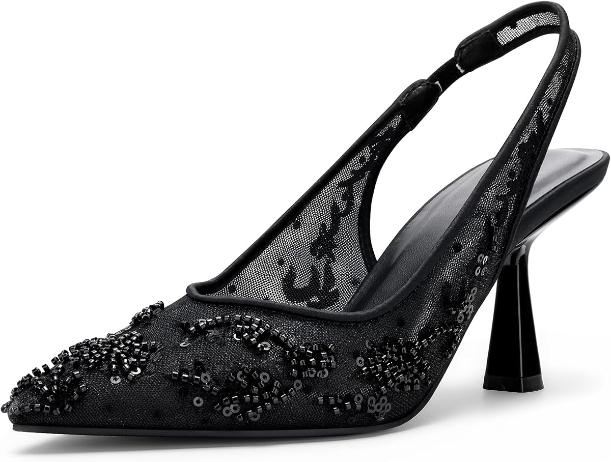 Women’s Wedding Shoes for Bride, 2.5 Inch Kitten Heels, Slingback Pumps, Rhinestone and Embroidered Bridal Heels, Elegant Dress Shoes for Evening and Parties