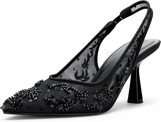 Womens Wedding Shoes for Bride, 2.5 Inch Kitten Heels, Slingback Pumps, Rhinestone and Embroidered Bridal Heels, Elegant Dress Shoes for Evening and Parties
