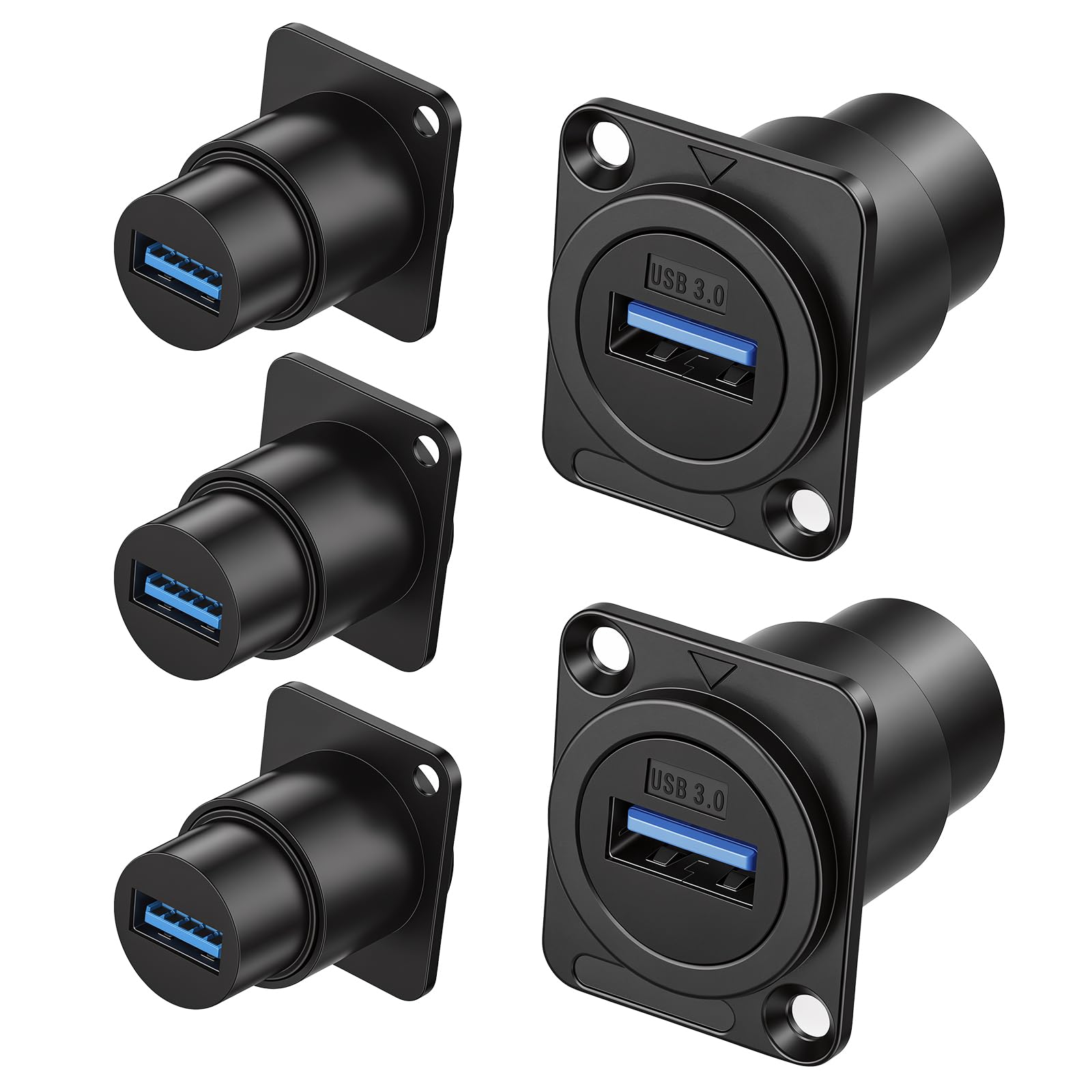 Conector de montaje en panel USB 3.0 tipo D, adaptador de paso USB hembra a hembra, conector de módulo de transmisión de datos tipo soldadura, negro, 5 unidades